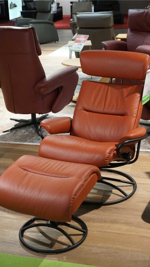 Sessel Ekornes aus Leder Metall in Braun Schwarz Stressless TOKYO Standard M - Relax-Sessel mit Hocker Leder Paloma Dark Henna, Gestell Matte Black