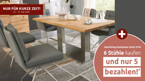 Esstisch Interliving aus Holz in Holzfarben Interliving Esszimmer Serie 5116 – Esstisch Eiche natur & Edelstahl - ca. 180 x 100 cm