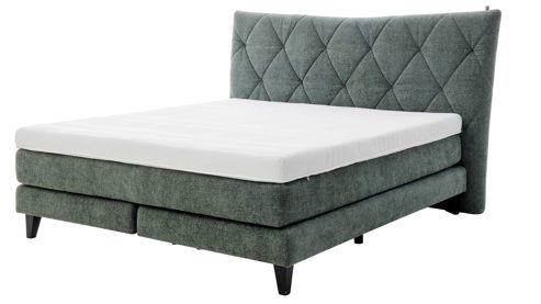 Boxspringbett Interliving aus Stoff in Grün Interliving Bettensystem Serie 1420 - Boxspringbett moosgrüne Chenille Toni & schwarze Holzfüße - Liegefläche ca. 180 x 200 cm