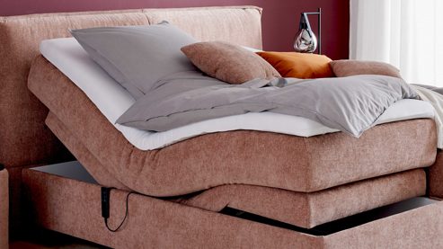 Boxspringbett Interliving aus Stoff in Rosa Interliving Bettensystem Serie 1420 - Boxspringbett sienfarbene Chenille Toni & Wildeichefüße - Liegefläche ca. 180 x 200 cm