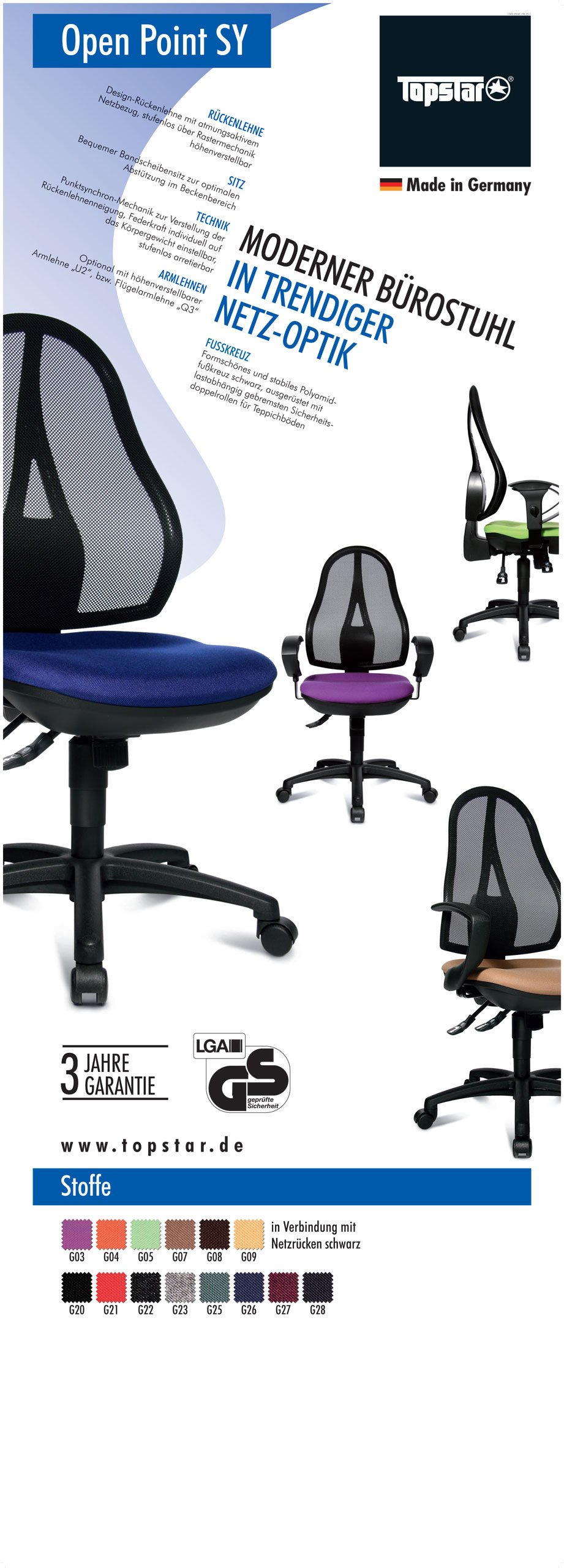 Bürostuhl Topstar aus Kunststoff Stoff Metall in Lila TOPSTAR Drehstuhl Bürostuhl OPEN POINT SY lila Bezug Stoff lila, Gestell schwarz