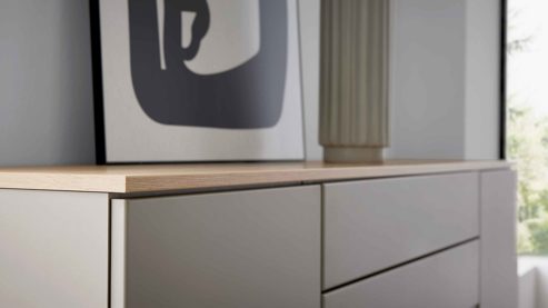 Highboard Interliving aus Holz in Grau Interliving Wohnzimmer Serie 2031 - Highboard Grau & Risseiche - vier Türen, zwei Schubladen, Breite ca. 180 cm