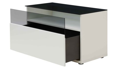 Lowboard Interliving aus Holz in Weiß Interliving Wohnzimmer Serie 2031 - Lowboard als Medienmöbel Tonweiß & graues Glas - zwei Türen, eine Schublade, Breite ca. 180 cm