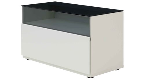 Lowboard Interliving aus Holz in Weiß Interliving Wohnzimmer Serie 2031 - Lowboard als Medienmöbel Tonweiß & graues Glas - zwei Türen, eine Schublade, Breite ca. 180 cm