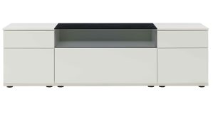 Lowboard Interliving aus Holz in Weiß Interliving Wohnzimmer Serie 2031 - Lowboard als Medienmöbel Tonweiß & graues Glas - zwei Türen, eine Schublade, Breite ca. 180 cm