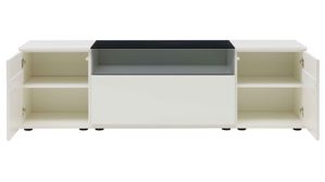 Lowboard Interliving aus Holz in Weiß Interliving Wohnzimmer Serie 2031 - Lowboard als Medienmöbel Tonweiß & graues Glas - zwei Türen, eine Schublade, Breite ca. 180 cm