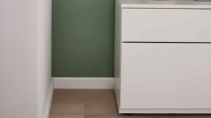 Wohnwand Interliving aus Holz in Weiß Interliving Wohnzimmer Serie 2031 - Wohnlösung EB27001 Tonweiß & graues Glas - Länge ca. 270 cm