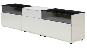 Wohnwand Interliving aus Holz in Weiß Interliving Wohnzimmer Serie 2031 - Wohnwand Tonweiß & graues Glas - Länge ca. 330 cm