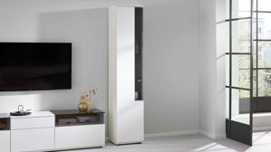 Wohnwand Interliving aus Holz in Weiß Interliving Wohnzimmer Serie 2031 - Wohnwand EB33001 Tonweiß & graues Glas - Länge ca. 330 cm