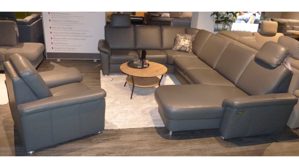 Ecksofa modulmaster aus Leder Metall in Anthrazit Aluminium Polinova MM-PN1059 Wohnlandschaft, Polstergarnitur mit Sessel Leder Belvita anthrazit & Metallfüße – Stellfläche ca. 255 x 345 cm