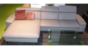 Ecksofa modulmaster aus Leder Metall in Hellgrau Modulmaster MM-PN1161 Ecksofa mit elektrischer Verstellung Leder Vivre 120 Alu & schwarze Winkelfüße - Stellfläche ca. 175 x 325 cm