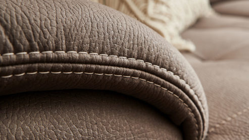 Ecksofa modulmaster aus Stoff in Braun Modulmaster MM-PP1188 - Wohnlandschaft nougatbraune Mikrofaser Mammut & geölte Wildeiche - Stellfläche ca. 243 x 341 cm