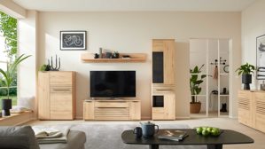 Wohnwand Interliving aus Holz in Holzfarben Interliving Wohnzimmer Serie 2032 - Wohnwand Risseiche - Länge ca. 330 cm