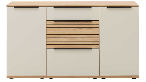 Sideboard Interliving aus Holz in Holzfarben Interliving Wohnzimmer Serie 2032 - Sideboard Sandbeige & Risseiche - zwei Türen, drei Schubladen, Länge ca. 150 cm