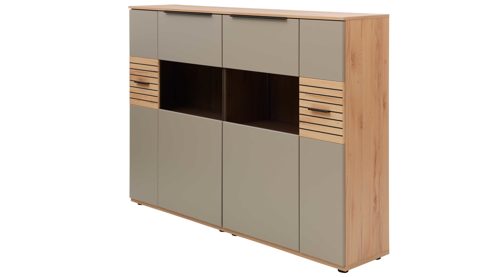 Highboard Interliving aus Holz in Grau Interliving Wohnzimmer Serie 2032 - Highboard Grau & Risseiche - vier Türen, Breite ca. 180 cm