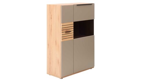 Highboard Interliving aus Holz in Grau Interliving Wohnzimmer Serie 2032 - Highboard Grau & Risseiche - vier Türen, Breite ca. 180 cm