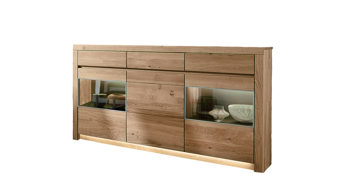 Sideboard Wöstmann markenmöbel aus Holz in Holzfarben WÖSTMANN Massivholzmöbel - Sideboard Wildeiche - eine Holztür, zwei Glastüren, drei Schubladen
