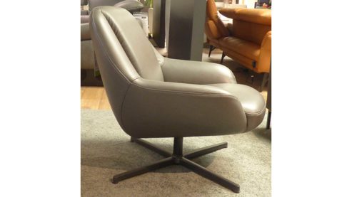 Einzelsessel Freistil aus Leder Metall in Dunkelbraun Dunkelgrau ROLF BENZ freistil 138 Sessel mit Kreuzfuss Leder 9044 dunkel graubraun, drehbares Gestell mit Kreuzfuss