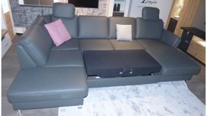 Ecksofa modulmaster aus Leder Metall in Anthrazit Modulmaster MM-PN1080 Polstergarnitur - anthrazitfarbenes Leder Torro & Metallfüße – Stellfläche ca. 200 x 305 x 168-204 cm