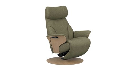 Sessel Ekornes aus Holz Metall Stoff in Dunkelgrün Holzfarben Hell Stressless ADAM M Power Disc Relax-Sessel Stoff Orchid Green, Gestell Disc Oak natural, elektrisch verstellbar