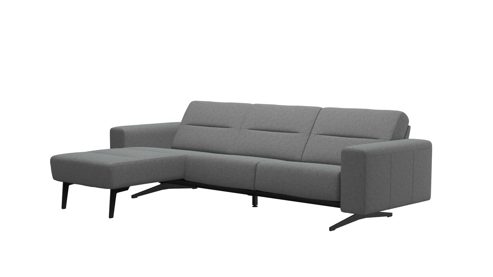 Sofa Ekornes aus Metall Stoff in Hellgrau Schwarz Stressless Elementgruppe Stella M, Polstergarnitur mit Longseat Stoff Calido 11 light grey, Fuss 024 BA 18 matte black