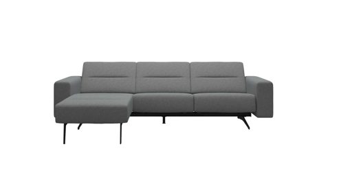 Sofa Ekornes aus Metall Stoff in Hellgrau Schwarz Stressless Elementgruppe Stella M, Polstergarnitur mit Longseat Stoff Calido 11 light grey, Fuss 024 BA 18 matte black