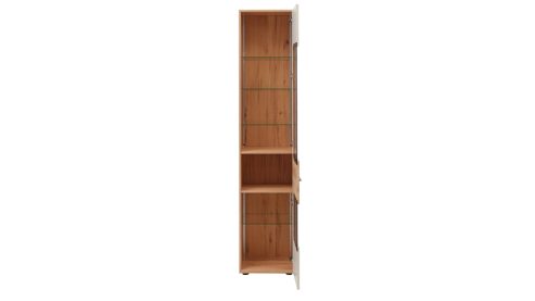 Vitrine Interliving aus Holz in Beige Interliving Wohnzimmer Serie 2032 - Vitrine Sandbeige & Risseiche - dreiteilig, Länge ca. 150 cm