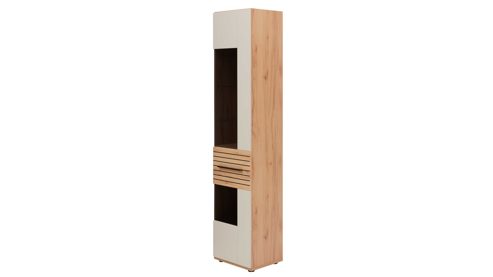 Vitrine Interliving aus Holz in Beige Interliving Wohnzimmer Serie 2032 - Vitrine Sandbeige & Risseiche - dreiteilig, Länge ca. 150 cm