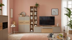 Wohnwand Interliving aus Holz in Grau Interliving Wohnzimmer Serie 2032 - Wohnwand EB31503 Grau & Balkenbuche - Länge ca. 315 cm
