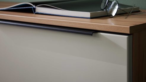 Lowboard Interliving aus Holz in Beige Interliving Wohnzimmer Serie 2032 - Lowboard Sandbeige & Balkenbuche - dreiteilig, Länge ca. 210 cm