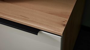 Lowboard Interliving aus Holz in Beige Interliving Wohnzimmer Serie 2032 - Lowboard Sandbeige & Balkenbuche - dreiteilig, Länge ca. 210 cm
