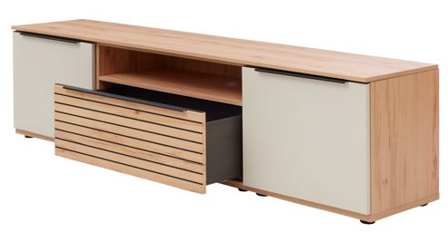 Lowboard Interliving aus Holz in Beige Interliving Wohnzimmer Serie 2032 - Lowboard LT21062 Sandbeige & Balkenbuche - dreiteilig, Länge ca. 210 cm