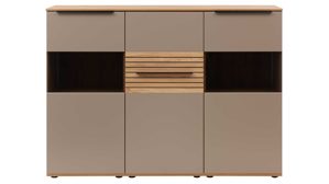 Highboard Interliving aus Holz in Grau Interliving Wohnzimmer Serie 2032 - Highboard Grau & Risseiche - drei Türen, Breite ca. 180 cm