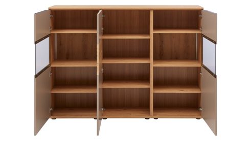 Highboard Interliving aus Holz in Grau Interliving Wohnzimmer Serie 2032 - Highboard Grau & Risseiche - drei Türen, Breite ca. 180 cm