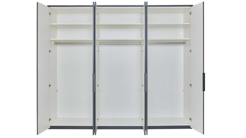 Kleiderschrank Interliving aus Holz in Hellgrau Interliving Schlafzimmer Serie 1210 – Kleiderschrank 98300 Seidengrau & Basalt - sechs Türen, Breite ca. 299 cm