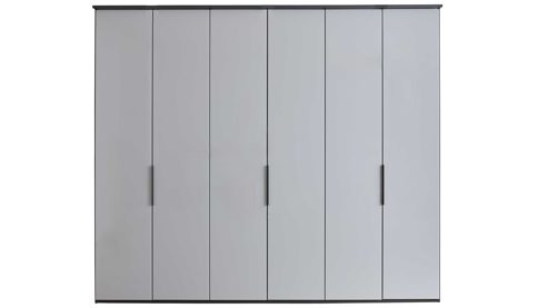 Kleiderschrank Interliving aus Holz in Hellgrau Interliving Schlafzimmer Serie 1210 – Kleiderschrank 98300 Seidengrau & Basalt - sechs Türen, Breite ca. 299 cm