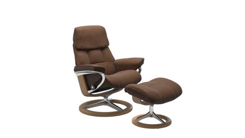 Sessel Ekornes aus Holz Leder Metall in Braun Holzfarben Hell Stressless RUBY M Relax-Sessel und Hocker Leder Leder Batick 87 Warm Brown, Gestell Signature Alu-Eiche
