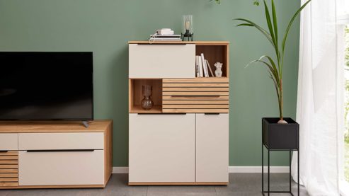 Wohnwand Interliving aus Holz in Beige Interliving Wohnzimmer Serie 2032 - Wohnwand Sandbeige & Risseiche - Länge ca. 315 cm