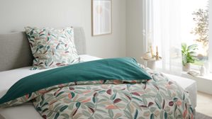 Bettwäsche-Set Interliving aus Stoff in Mehrfarbig Interliving Bettwäsche Serie 9131 floral pastellfarbener & dunkelgrüner Baumwollsatin - ca. 135 x 200 cm