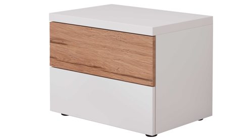 Nachtkommode Interliving aus Holz in Weiß Interliving Schlafzimmer Serie 1025 – Nachtkommode 531029 rechts, zwei Schubladen - Weiß & Balkeneiche gehackt