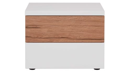 Nachtkommode Interliving aus Holz in Weiß Interliving Schlafzimmer Serie 1025 – Nachtkommode 531029 rechts, zwei Schubladen - Weiß & Balkeneiche gehackt