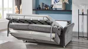 Schlafsofa comfortmaster besser sitzen, liegen, leben aus Stoff in Grau Comfortmaster Schlafsofa Molto mit Faltbett-Funktion grauer Webstoff 2-6989& Chromfüße - Breite ca. 156 cm