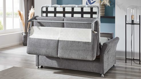 Schlafsofa comfortmaster besser sitzen, liegen, leben aus Stoff in Grau Comfortmaster Schlafsofa Molto mit Faltbett-Funktion grauer Webstoff 2-6989& Chromfüße - Breite ca. 156 cm