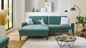 Ecksofa modulmaster aus Stoff in Dunkelgrün Modulmaster Polstergarnitur MM-ZE1126 - Eckkombination Stoffbezug Santos Opal, Fuss Schwarz - Stellfläche ca. 179 x 248 cm