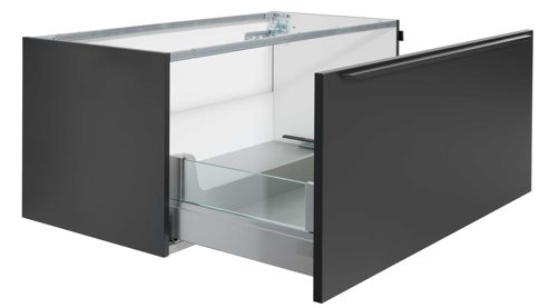 Badmöbel-Set Interliving aus Holz in Schwarz Interliving Bad Serie 7340 - Waschtischkombination Mattschwarz & Vikings Oak – Breite ca. 145 cm