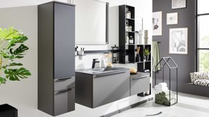 Midischrank Interliving aus Holz in Grau Interliving Bad Serie 7317 - Midi-Hängeschrank Schiefergrau - Höhe ca. 130 cm