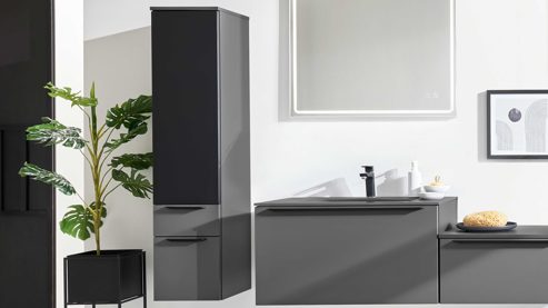 Midischrank Interliving aus Holz in Grau Interliving Bad Serie 7317 - Midi-Hängeschrank Schiefergrau - Höhe ca. 130 cm