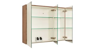 Spiegelschrank Interliving aus Holz in Holzfarben Interliving Bad Serie 7402 – Spiegelschrank mit Aufsatzleuchte Havanna Eiche – Breite ca. 90 cm