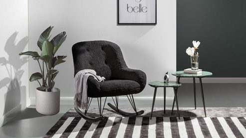 Schaukelstuhl Gutmann factory® aus Holz Stoff in Schwarz Schaukelstuhl Wolly schwarzer Bezug 667 & Eiche