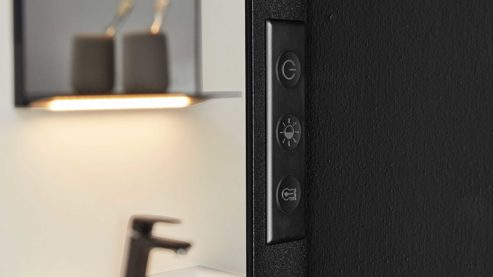 Wandspiegel Interliving aus Spiegel in Transparent Interliving Bad Serie 7961 - beleuchteter Wandspiegel mattschwarzes Metall - ca. 80 x 158 cm